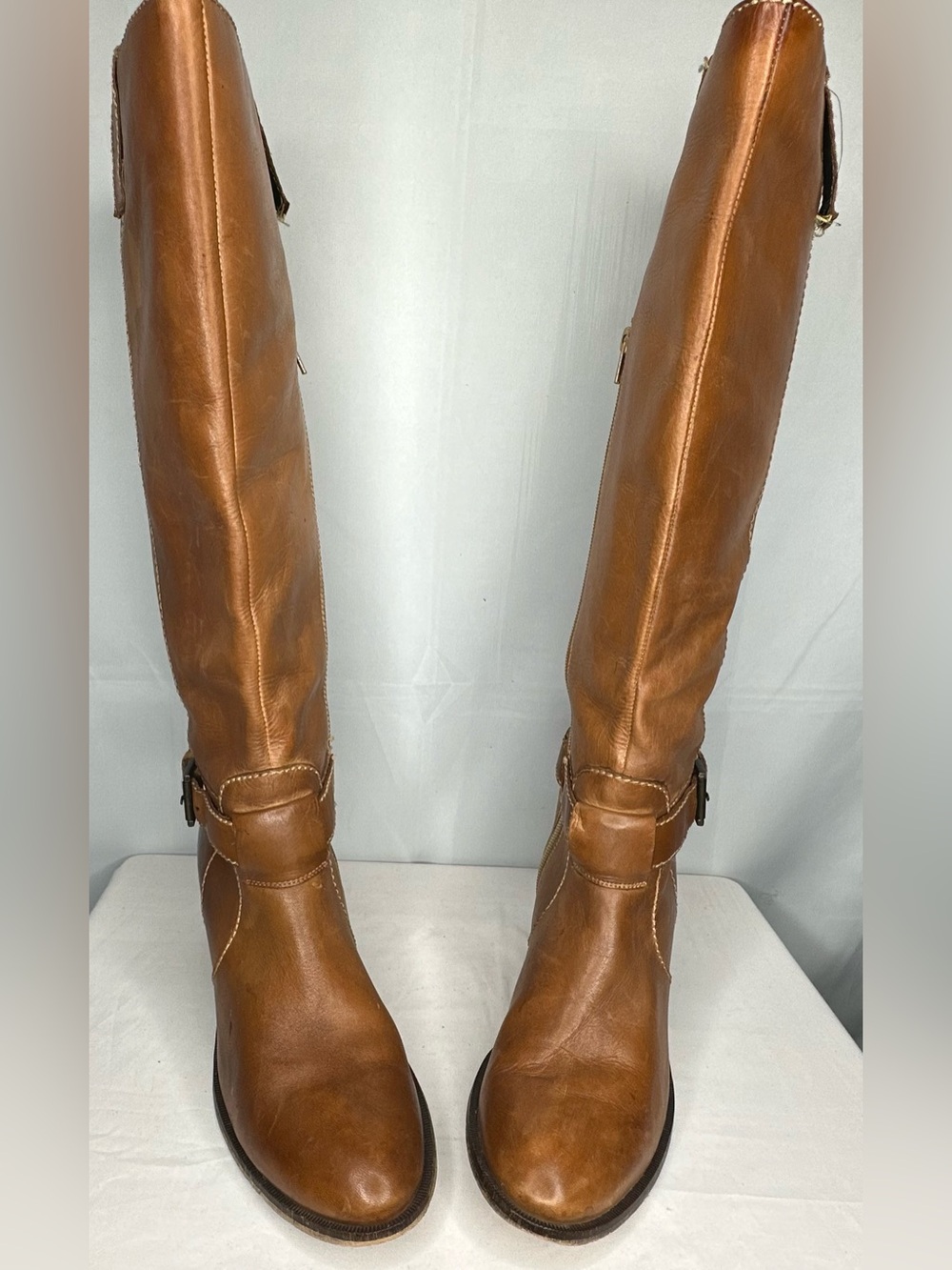 Women's Tall Heeled Riding Boots in Cognac